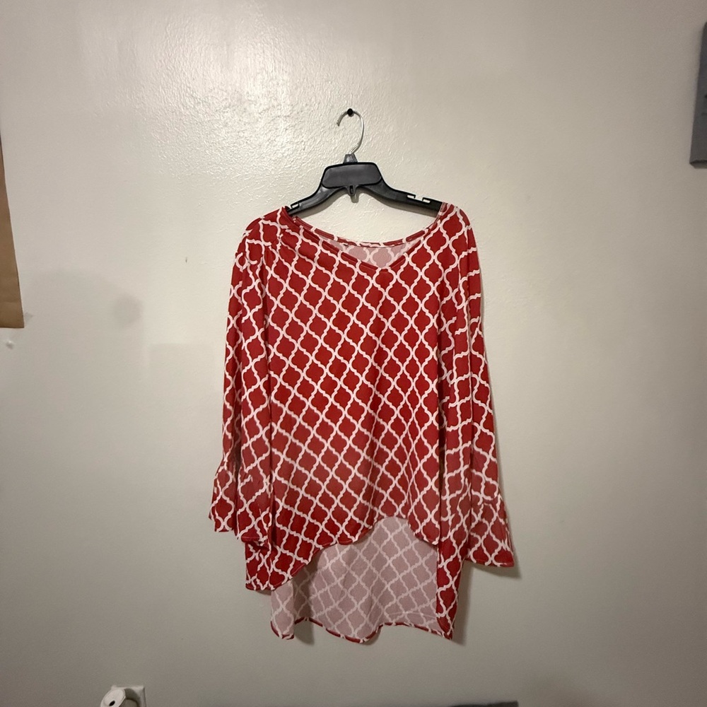 Asymmetrical Red and White Long Sleeve Tunic